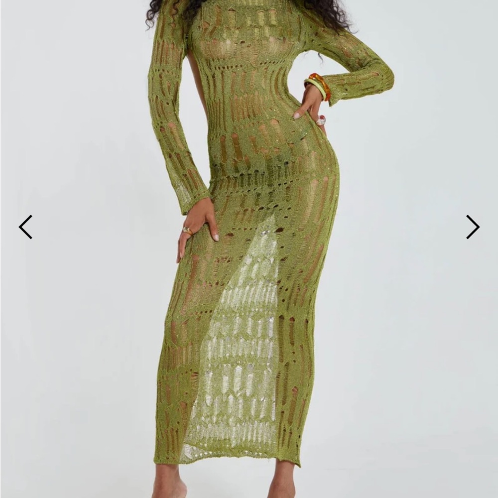 Jaded London Moss Green Metallic Umbra Maxi Dress